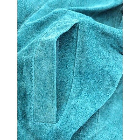 Paris Sport Club Womens Suede Turquoise Bomber Jacket Vtg Size Large Leaf Motif - Picture 11 of 16